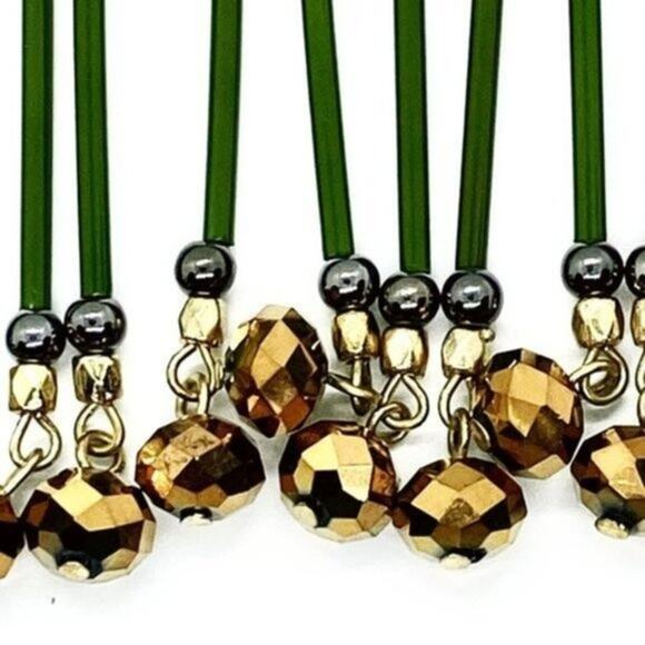 Green Bronze Wood Bib Style Necklace & Earring set - Picture 6 of 8